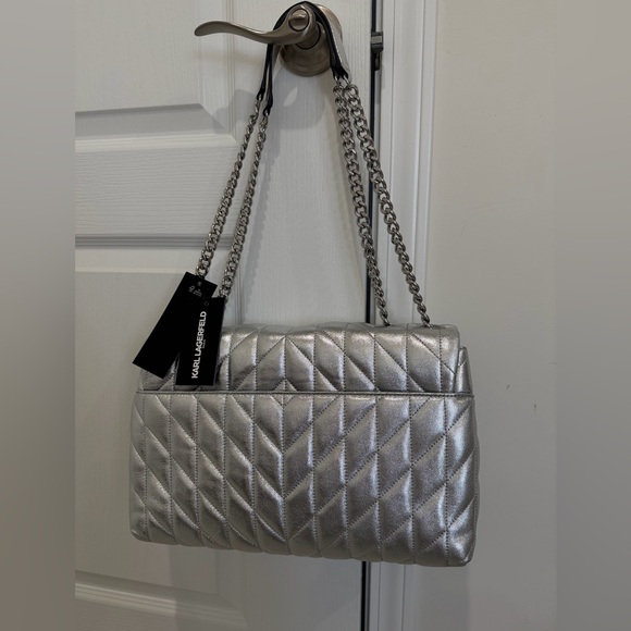 Karl Lagerfeld Silver Quilted Leather Shoulder Bag - Picture 5 of 9